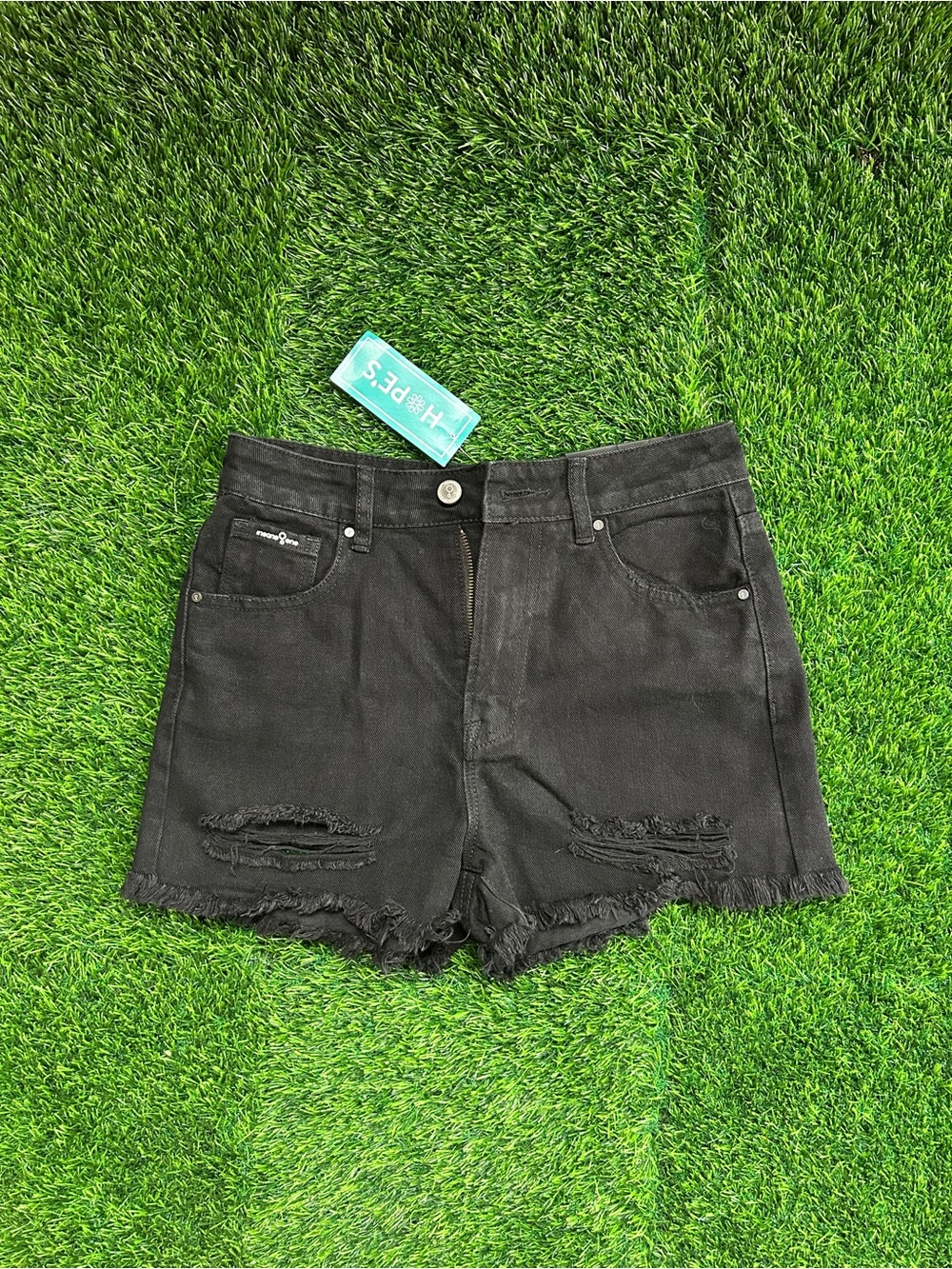 High-Waist Black Distressed Women's Denim Shorts